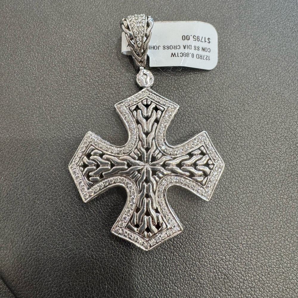 John Hardy Sterling Silver/ 18k Classic Chain Diamond Cross - Picture 4 of 10